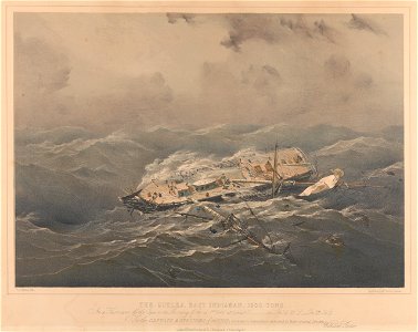 The Sutlej East Indiaman, 1200 Tons. In a Hurricane off the Cape on the Morning of April 1st 1848 at 1-2 past 3 - in Lat 16.20 S Lon 23.58 E RMG PY0602
