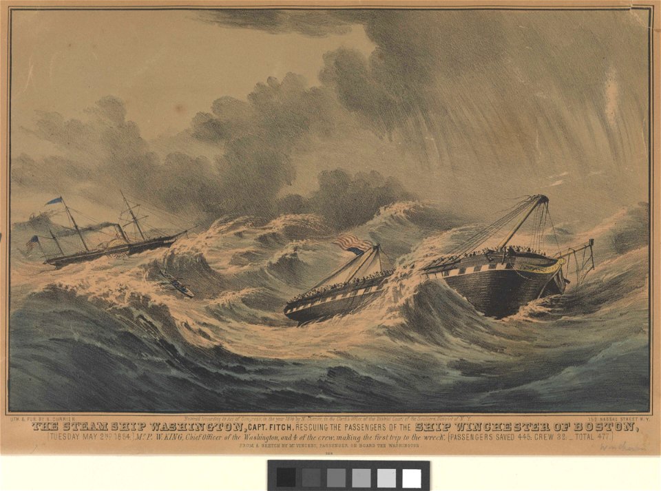 The Steam Ship Washington Capt Fitch, rescuing the passengers of the Ship Winchester of Boston, (Tuesday May 2nd 1854) RMG PW7753