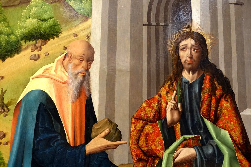 The Temptations of Christ by Maestro Bartolomé and workshop, detail, after 1493, oil on panel - University of Arizona Museum of Art - University of Arizona - Tucson, AZ - DSC08333
