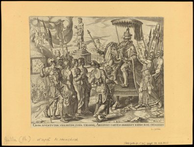 The Three Jews Brought Before Nebuchadnezzar 1565 print by Maarten van Heemskerck, S.I 55732, Prints Department, Royal Library of Belgium