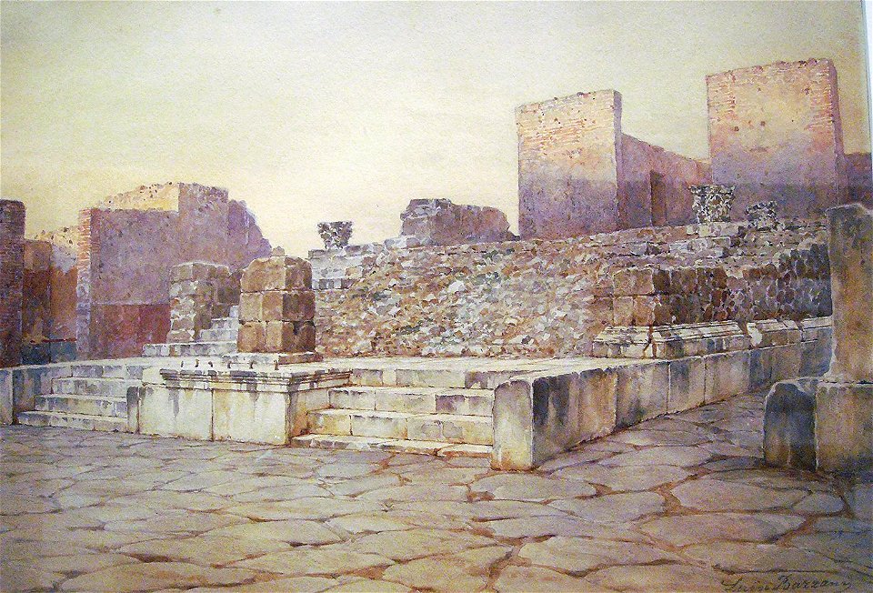 The Temple of Fortuna Augusta in Pompeii watercolor by Luigi Bazzani