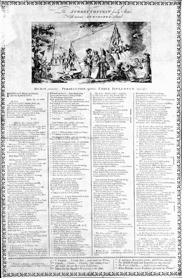 The Surrey Contest freely stated; with curious anecdotes related. Merit protected - Persecution repelled - Undue influence defeated (caricature) RMG PW3818