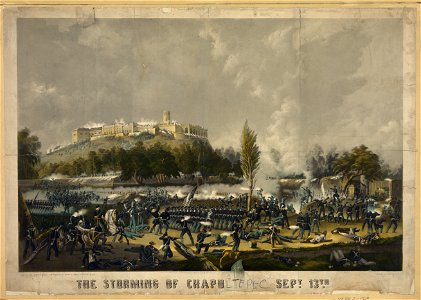 The storming of Chapu(ltepec) Sept. 13th (1847) - drawn on stone, printed in colours ... by Sarony & Major ; (from a painting by Walker in the poss)esion of Capt. Roberts, U.S.A. LCCN2001701801. Free illustration for personal and commercial use.