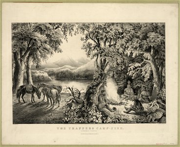 The trappers camp-fire. A friendly visitor - F.F. Palmer, del. ; Currier & Ives, lith., N.Y. LCCN92516020