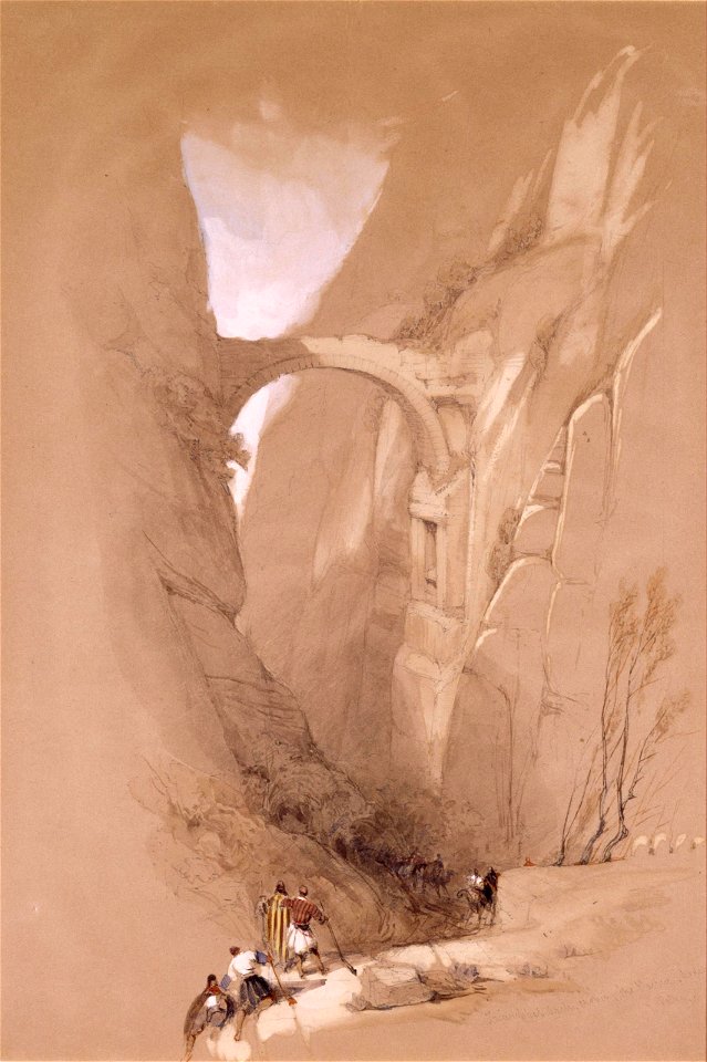 The Triumphal Arch crossing the Ravine leading to Petra by David Roberts, RA