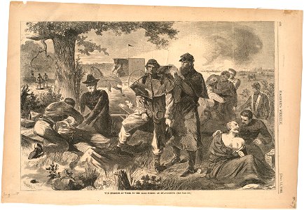 The surgeon at work at the rear during an engagement (Boston Public Library)