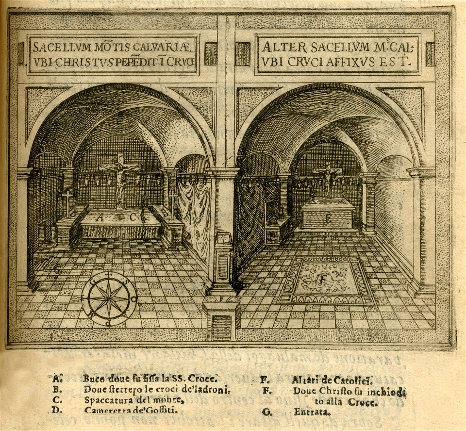 The two chapels of Golgotha in the Temple of the Holy Sepulchre - Zuallart Jean - 1587