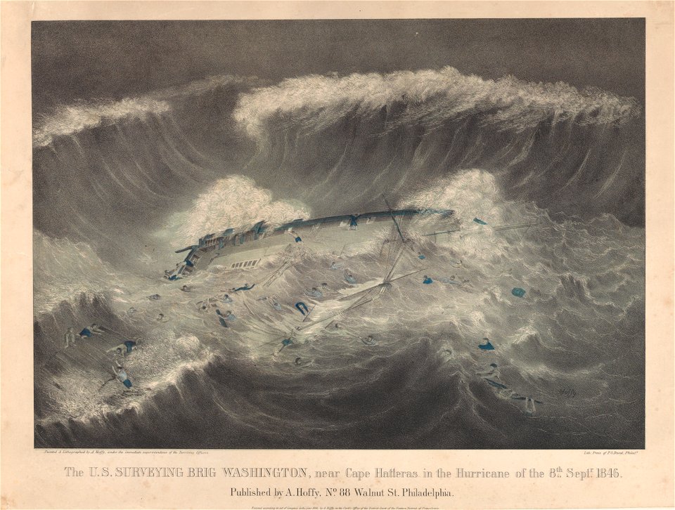 The U.S. Surveying Brig Washington near Cape Hatteras in the Hurricane of the 8th Septr 1846 RMG PY0906
