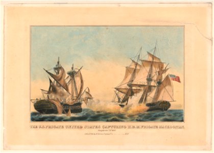 The U.S. frigate United States capturing H.B.M. frigate Macedonian- fought, Octr. 25th. 1812 - lith. & pub. by N. Currier. LCCN2002697448