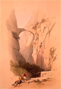 The Triumphal Arch crossing the Ravine leading to Petra) by David Roberts, RA. Free illustration for personal and commercial use.
