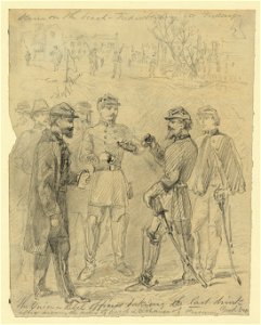 The Union & rebel officers taking the last drink after signing the papers of parole & exchange of prisoners, goodbye LCCN2004661307