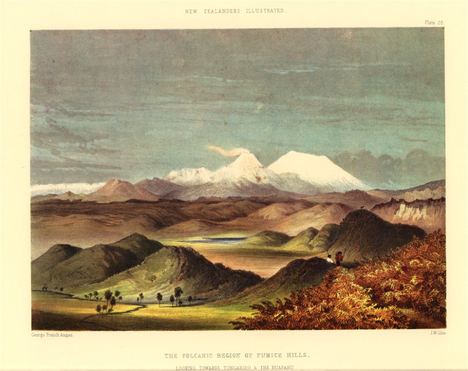 THE VOLCANIC REGION OF PUMICE HILLS, LOOKING TOWARDS TONGARIRO AND THE RUAPAHU, The New Zealanders Illustrated, 1847