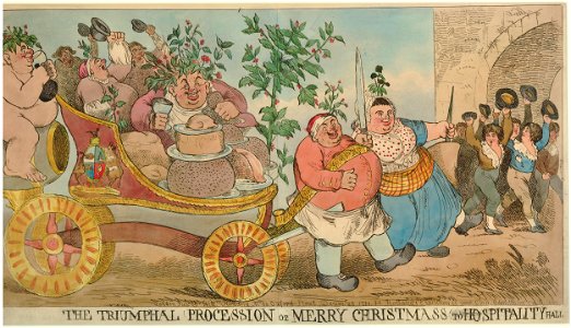 The triumphal procession of Merry Christmas to Hospitality Hall (BM 1948,0214.999). Free illustration for personal and commercial use.