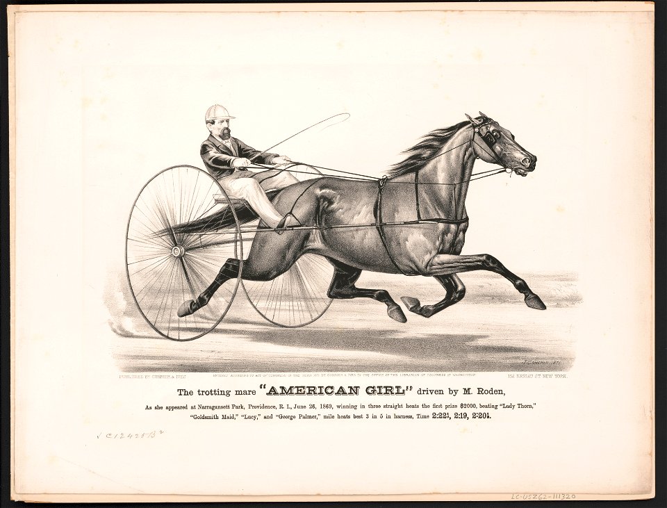 The trotting mare American Girl driven by M. Roden - J. Cameron. LCCN94509114