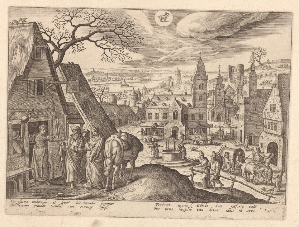 The Virgin and Joseph at the inn 1585 print by Hans Bol, S.IV 2266, Prints Department, Royal Library of Belgium