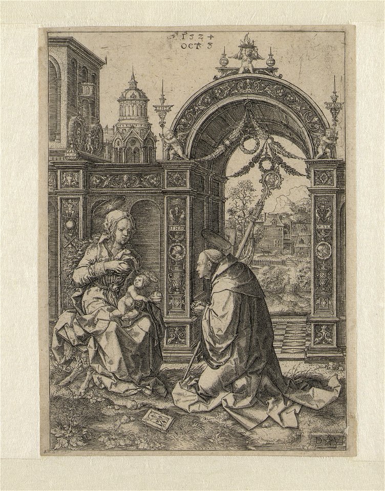 The Vision of St. Bernard print by Dirck Vellert, S.II 63124, Prints Department, Royal Library of Belgium