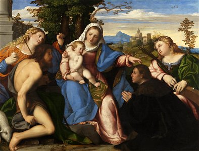 The Virgin and Child with Saints and a Donor by Palma Vecchio. Free illustration for personal and commercial use.