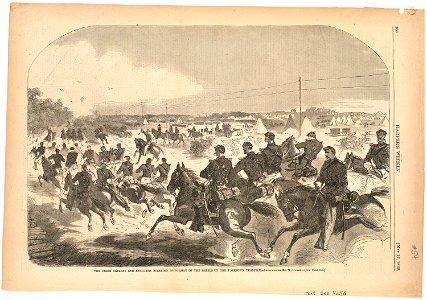 The Union cavalry and the artillery starting in pursuit of the rebels up the Yorktown Turnpike (Boston Public Library)