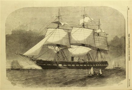The United States' Steam-Frigate Merrimac - ILN 1856. Free illustration for personal and commercial use.