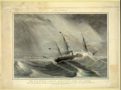 The U.S. Steam Frigate Mississippi, Com..re M.C. Perry-Going out to the relief of the American steamer Hunter a French bark (her prize) and an American pilot boat wrecked on Green Island LCCN98516027