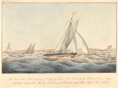 The Turk Cutter Yacht property of Captn P Kean R.N. winning the Portsmouth Town Cup in Spithead August 1829 Bearing the Obern and Elizabeth under Three Reef'd Main Sails RMG PY8632