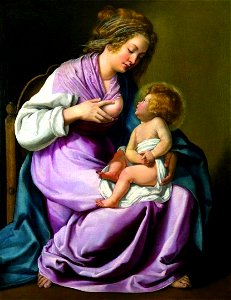 The Virgin nursing the Child by Artemisia Gentileschi ca. 1616-1618. Free illustration for personal and commercial use.