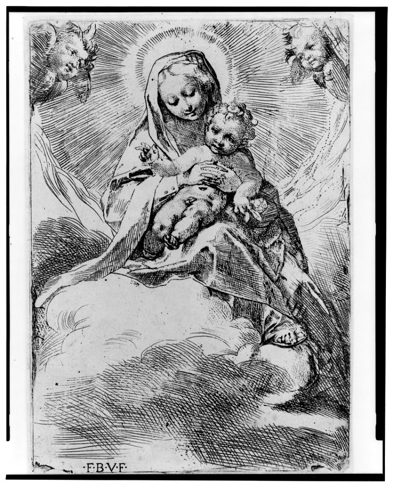 The Virgin holding the child seated on a cloud LCCN2003675835