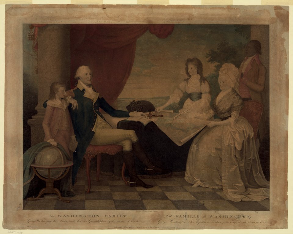 The Washington family-George Washington, his lady, and her two grandchildren by the name of Custis - painted & engraved by E. Savage. LCCN96512002