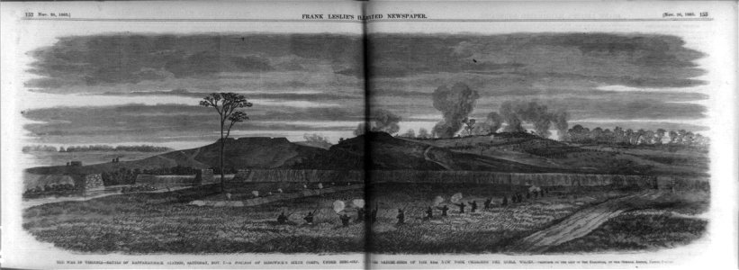 The War in Virginia - Battle of Rappahannock Station, Nov. 7 - a portion of Sedgwick's Sixth Corps, - and the skirmishers of the 4th New York charging the Rebel works - sketched by - Edwin LCCN93514173