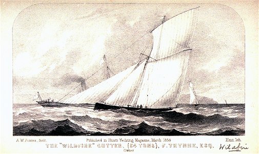 The Wildfire cutter, (54 tons), F Thynne Esq. Owner. Published in Hunt's Yachting Magazine March 1854 RMG PU6537