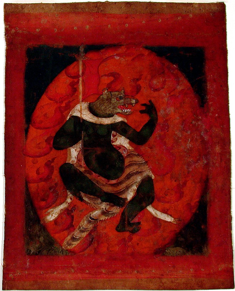 The wolf-headed goddess Lung-la holding a banner (6124512597)