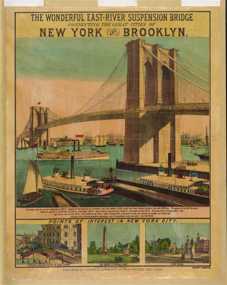 The wonderful East-River suspension bridge connecting the great cities of New York and Brooklyn LCCN2006677695