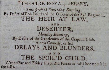 Theatre Royal Jersey 15 October 1803