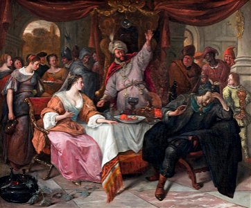 The wrath of Ahasuerus, by Jan Steen. Free illustration for personal and commercial use.