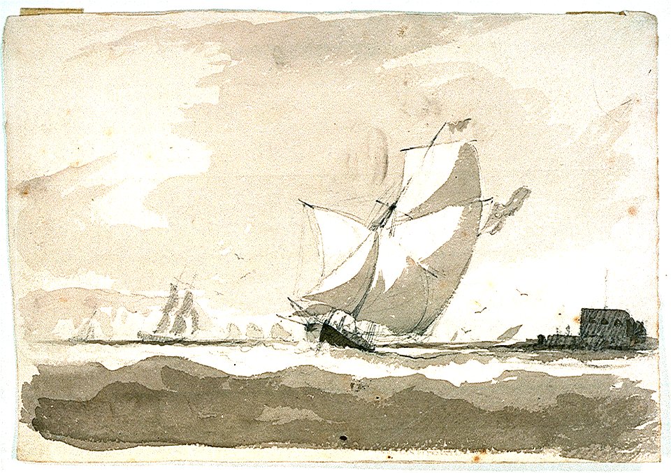 The yacht 'Owen Glendower' running before the wind into the Solent RMG PU6512