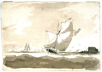 The yacht 'Owen Glendower' running before the wind into the Solent RMG PU6512