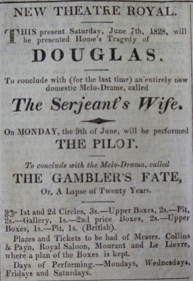 Theatre Royal Jersey 7 June 1828