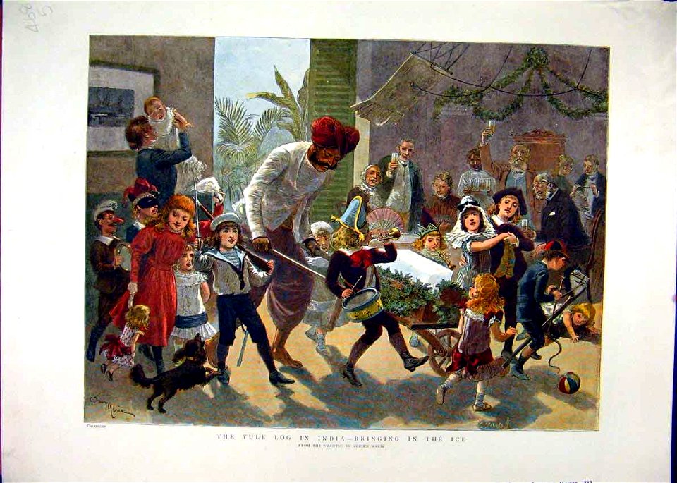 The Yule Log in India — Bringing in the Ice - coloured - The Graphic 1889