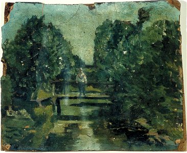 Theo van Doesburg - Figuur op brug in bos - AB4044 - Cultural Heritage Agency of the Netherlands Art Collection