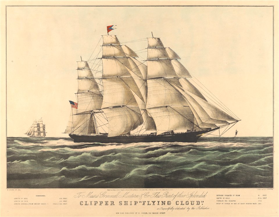 The ‘Flying Cloud’ at sea under full sail RMG PY8533