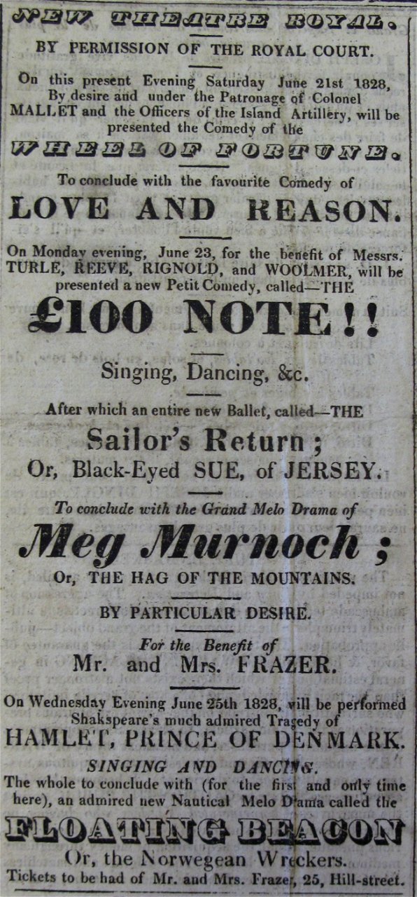 Theatre Royal Jersey 21 June 1828