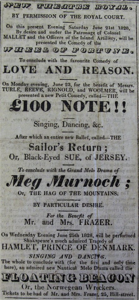 Theatre Royal Jersey 21 June 1828