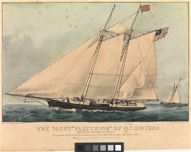 The Yacht Fleetwing of N.Y. 212 Tons. Owned by Messrs Osgood Competitor in the Great Ocean Yacht race, from New York to Cowes, December 1866 Making the run in 14 days 6 hours mean-time RMG PY0486