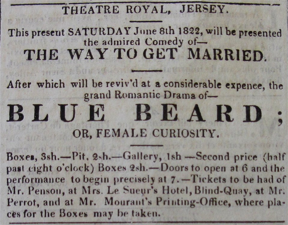 Theatre Royal Jersey 8 June 1822
