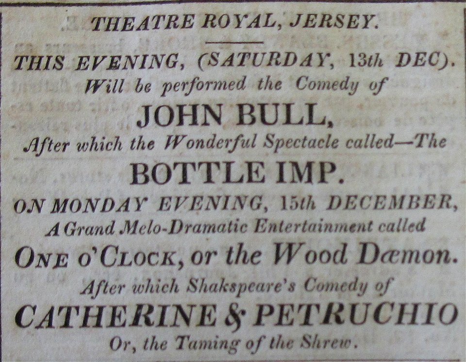 Theatre Royal Jersey 13 December 1828