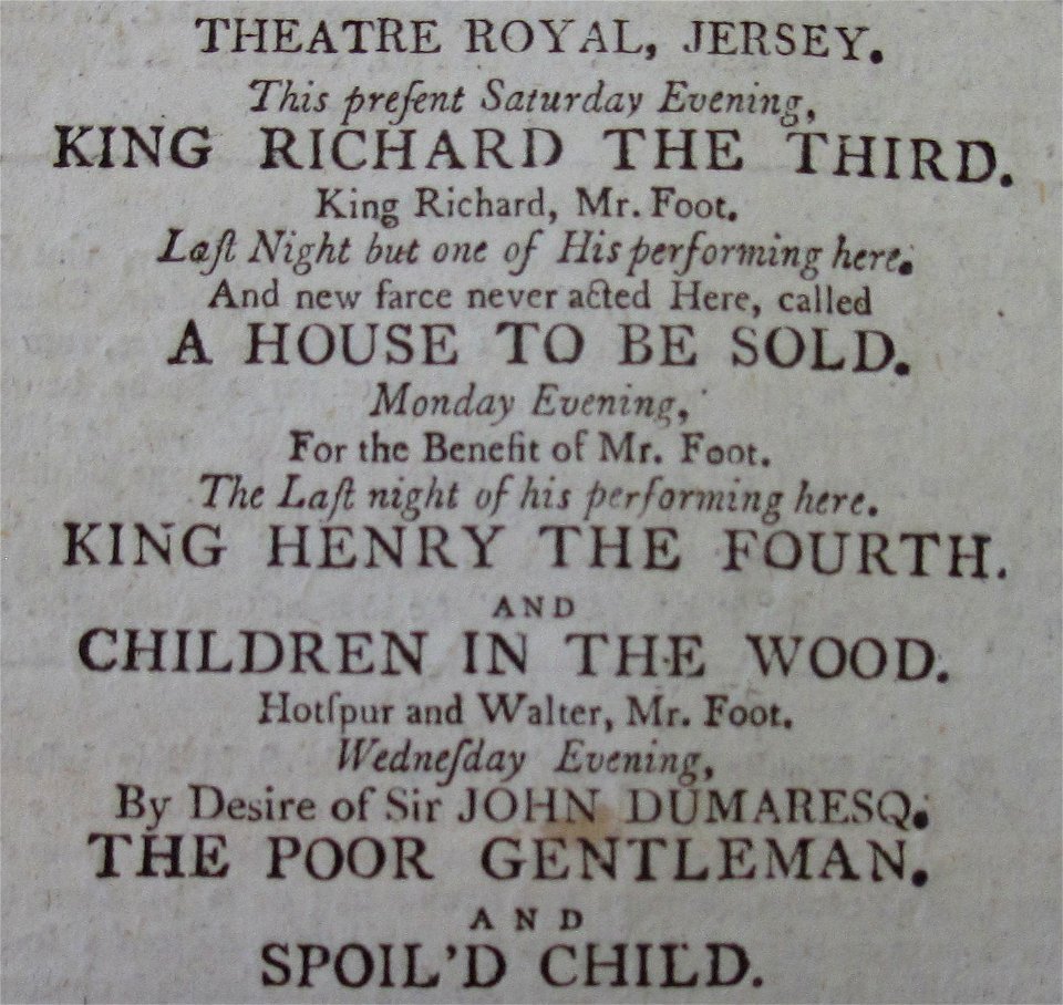 Theatre Royal Jersey 1 October 1803