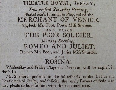Theatre Royal Jersey 10 September 1803