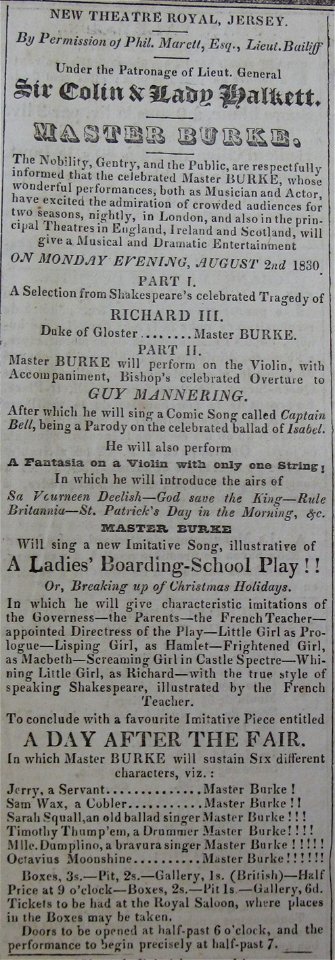 Theatre Royal Jersey 2 August 1830