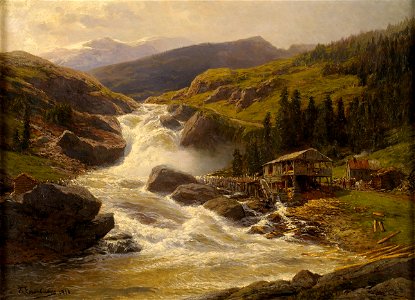 Themistokles Eckenbrecher Norwegischer Wasserfall mit Sägemühle 1918