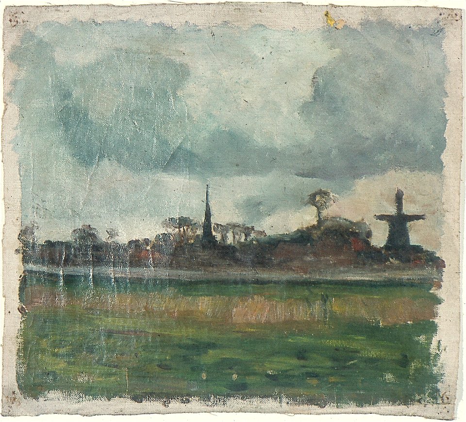 Theo van Doesburg - Landschap met molen en kerk - AB4042 - Cultural Heritage Agency of the Netherlands Art Collection